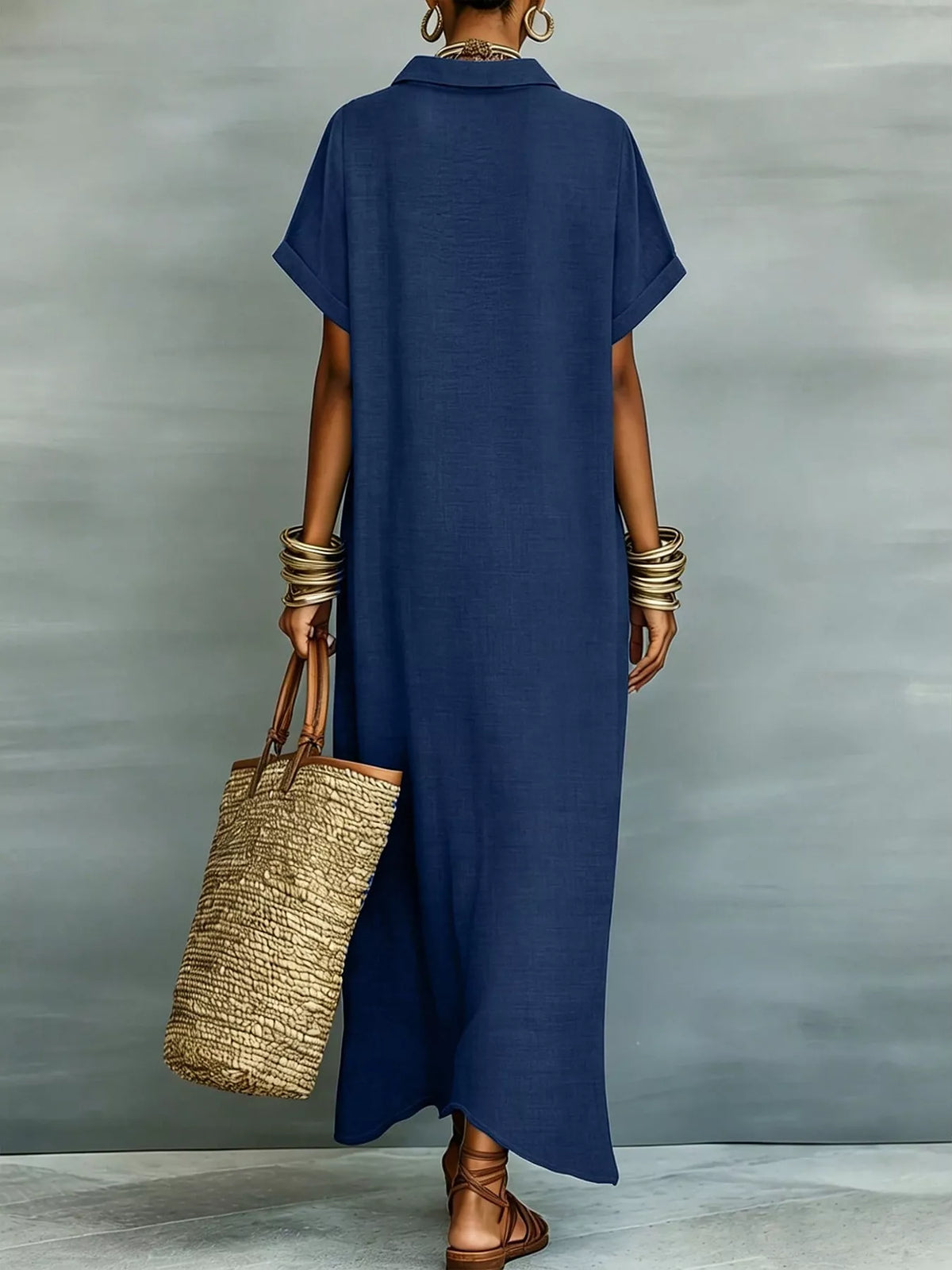 Casual Linen Shirt Dress Button-down Front (11)