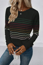 Striped Round Neck Long Sleeve T-shirt (3)