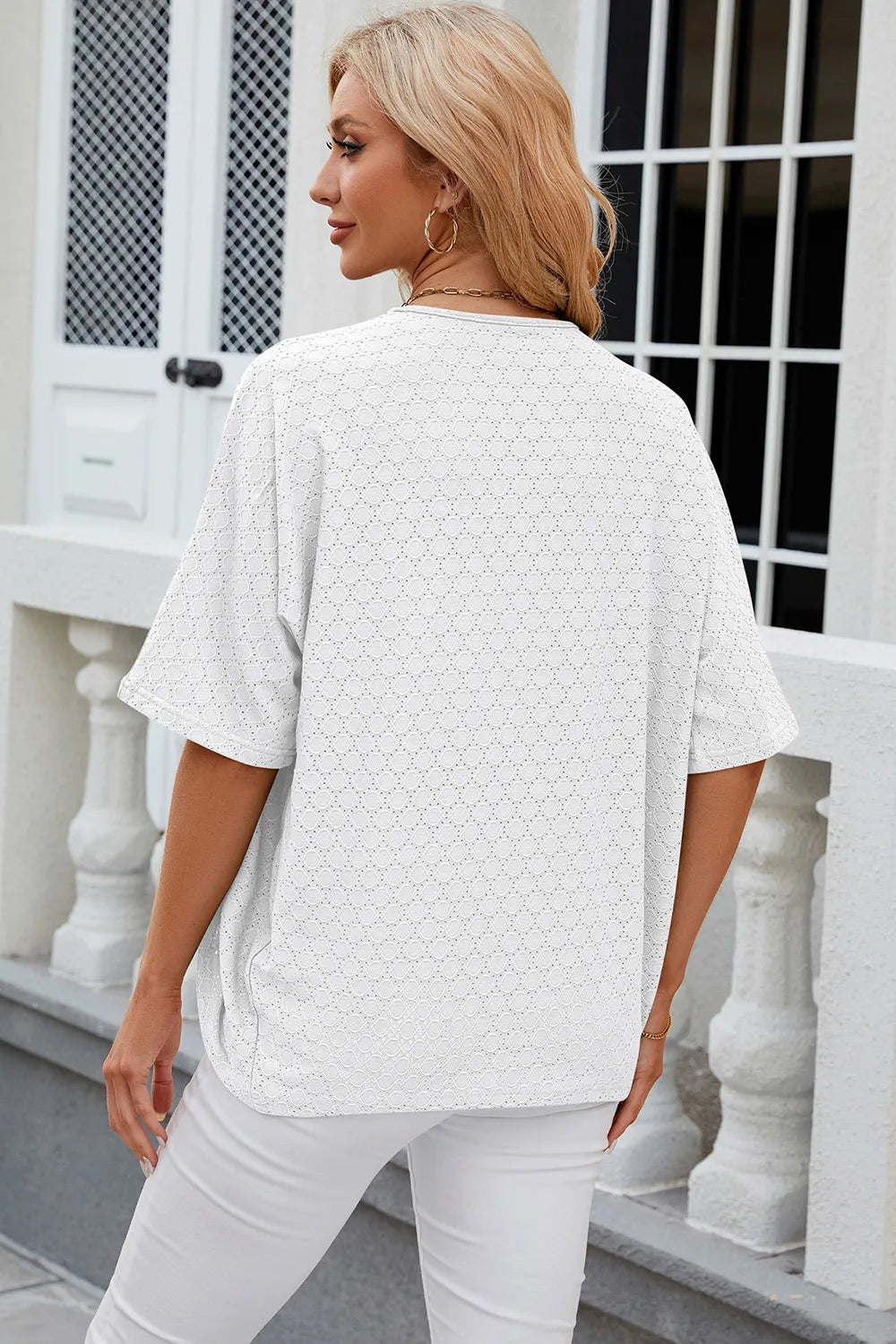 Eyelet Open Front Half Sleeve Cardigan (8)
