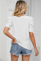 Eyelet Round Neck Puff Sleeve T-shirt (6)