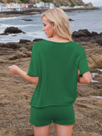 Round Neck Short Sleeve Top Shorts Sweater Set (14)