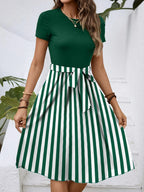 Striped Round Neck Short Sleeve Dress (8)