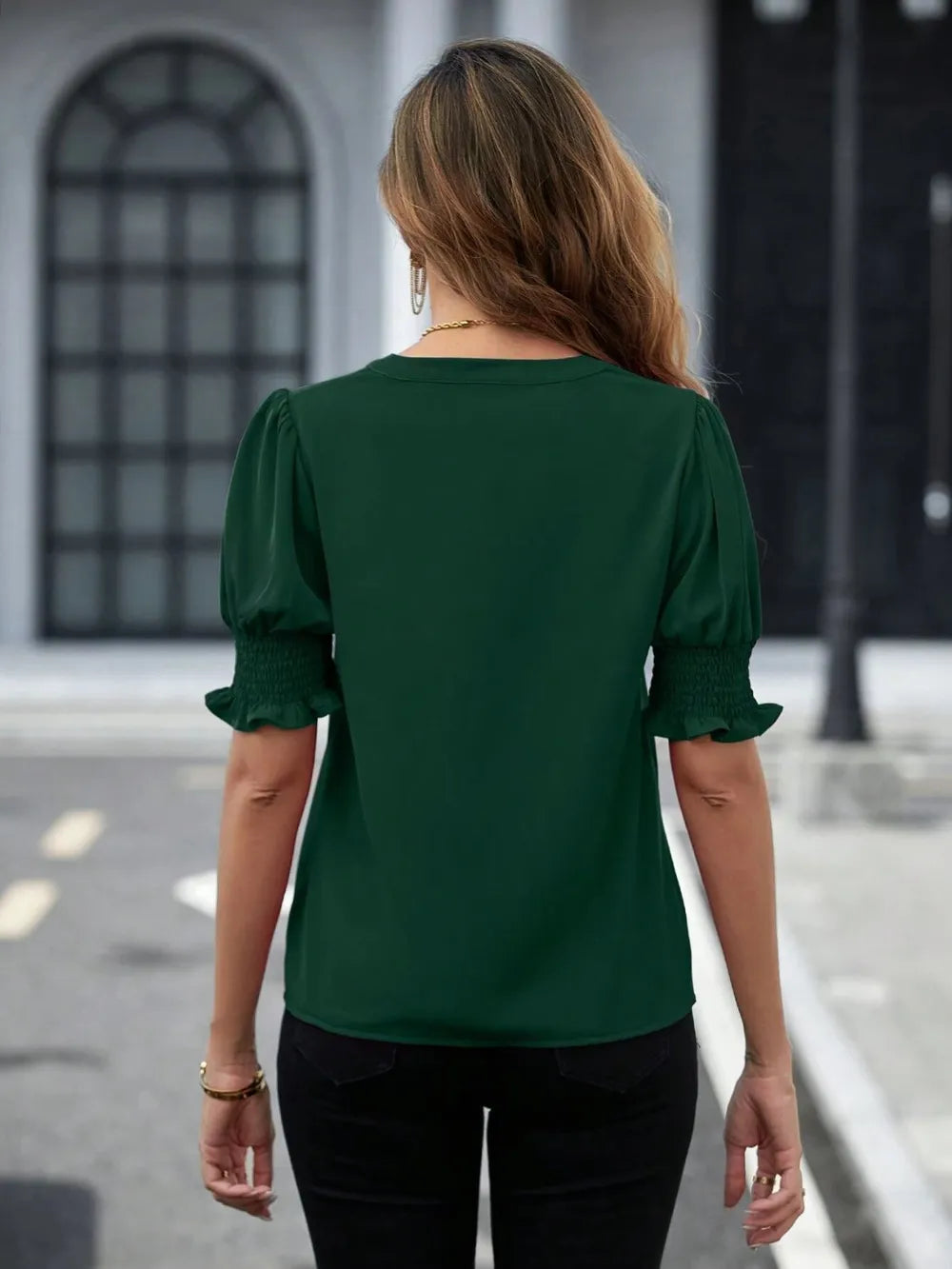 Notched Short Sleeve Blouse (15)