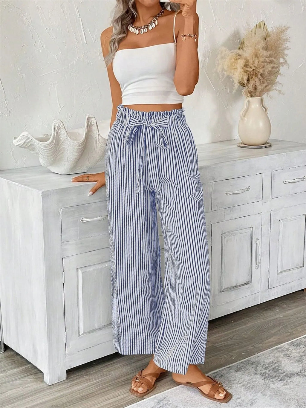Full Size Striped Wide Leg Paper Bag Pants Plus (6)
