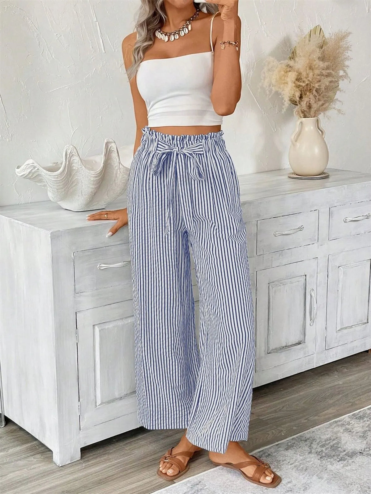 Full Size Striped Wide Leg Paper Bag Pants Plus (6)