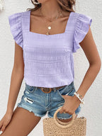 Ruffled Square Neck Cap Sleeve Blouse (8)