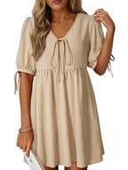 Tie-neck Puff Sleeve A-line Mini Dress