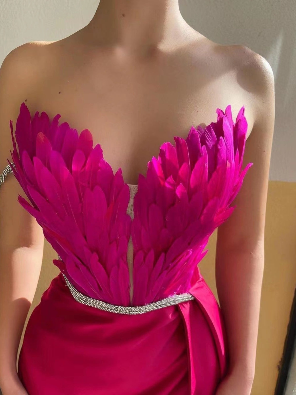 Feather Embellished Slit Maxi Dress (12)