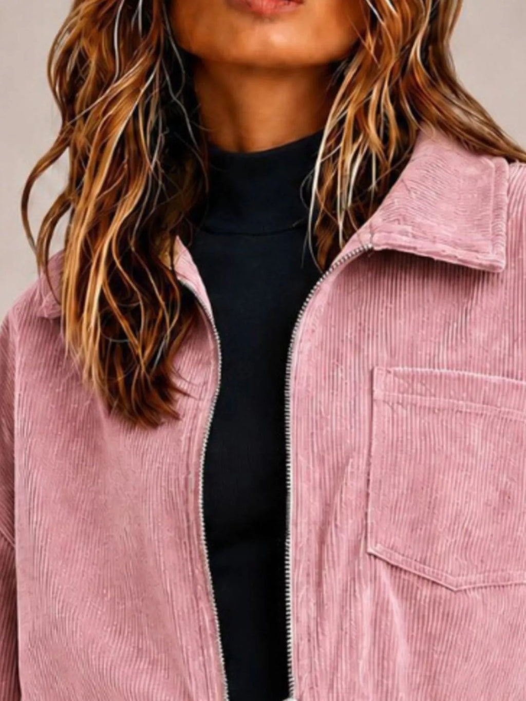 Corduroy Zip Up Cropped Jacket (2)