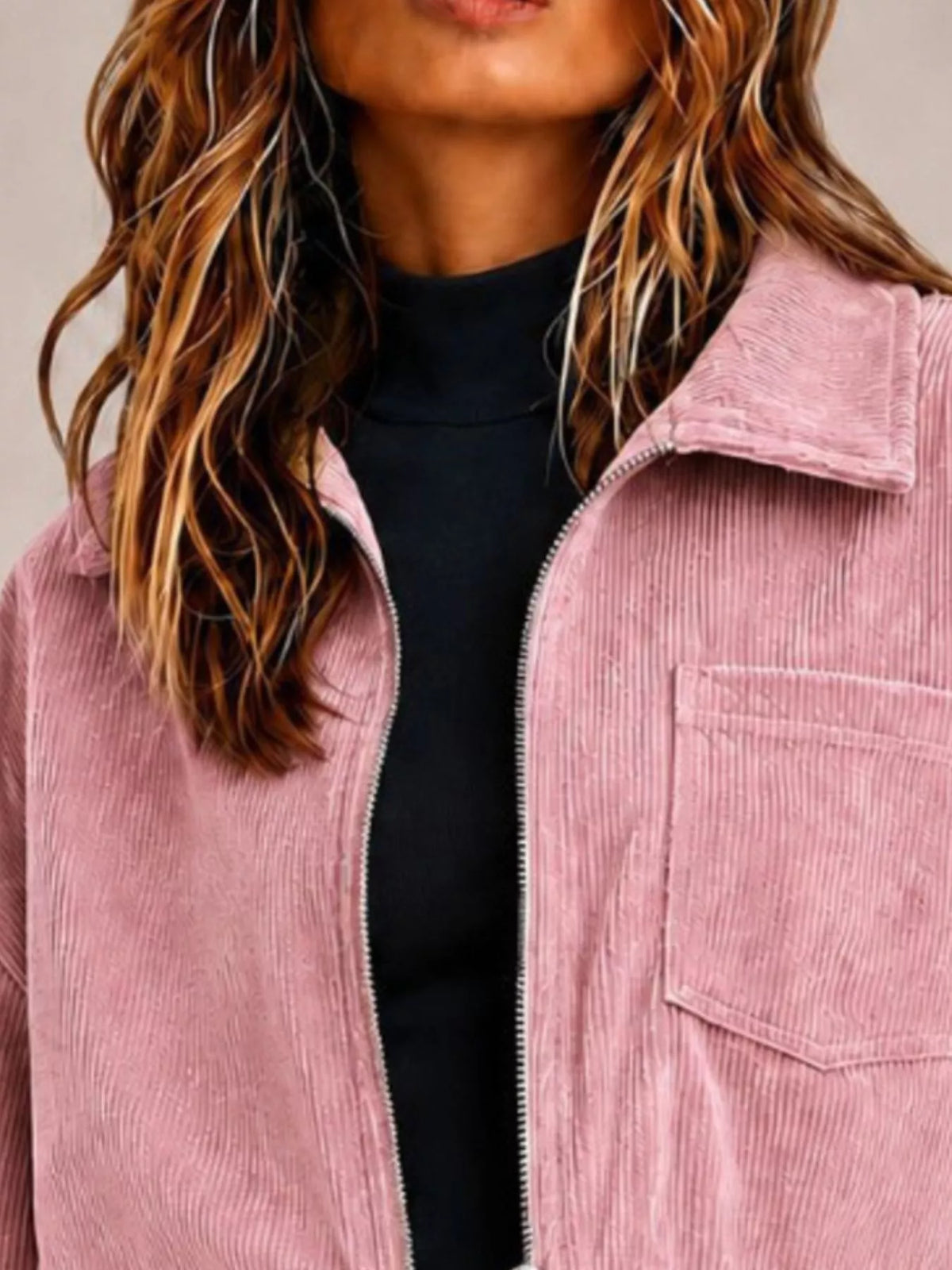 Corduroy Zip Up Cropped Jacket (2)
