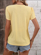 Eyelet V-neck Petal Sleeve T-shirt (10)