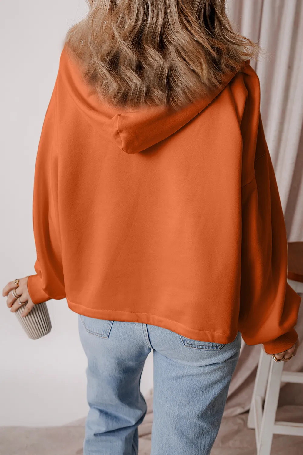 Pocketed Half Zip Dropped Shoulder Hoodie (6)