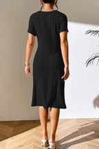 Ribbed Asymmetrical Neck Short Sleeve Dress (9)