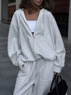 Oversized Zip-up Hoodie Wide-leg Pants Set (2)