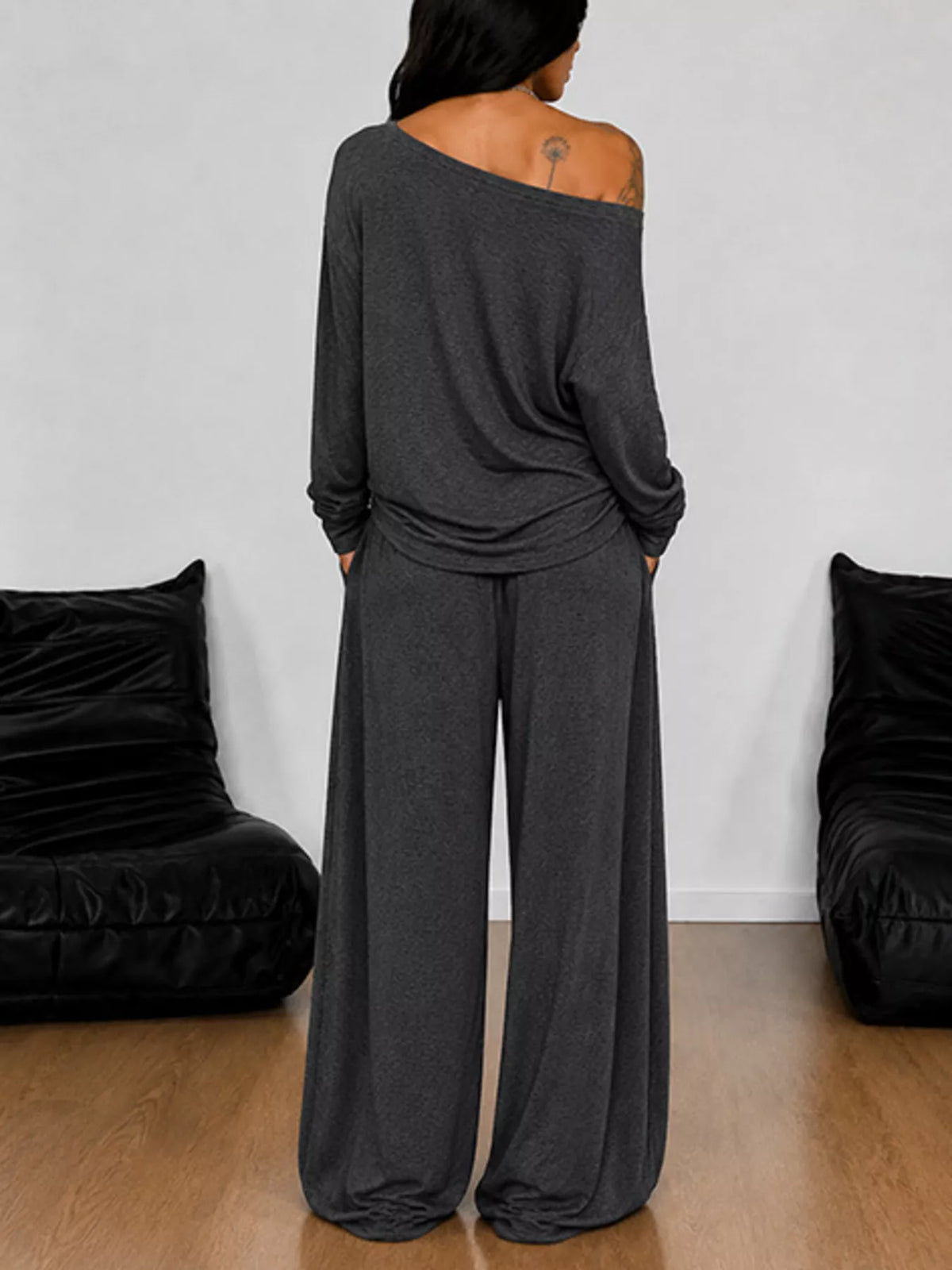 Full Size One-shoulder Top Drawstring Pants Set Plus (3)