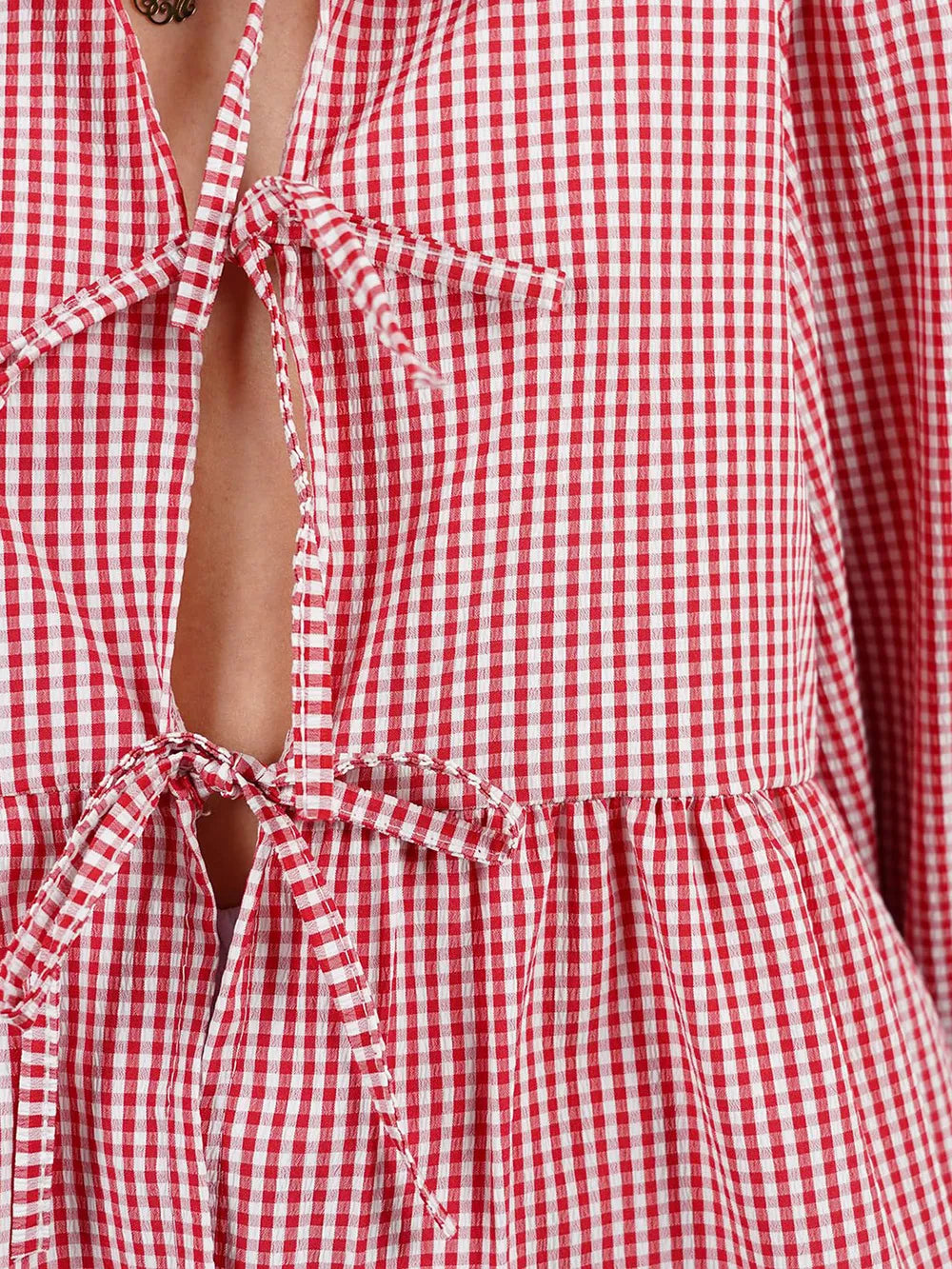 Tied Round Neck Long Sleeve Blouse (9)