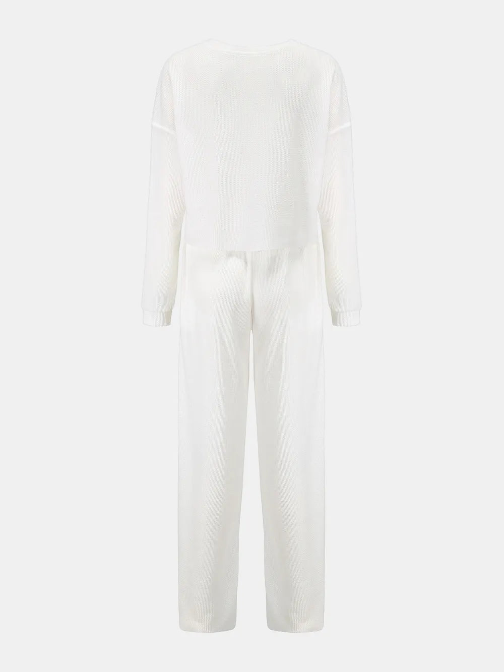 Waffle-knit Round Neck Top Pants Set (8)