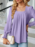 Pleated Square Neck Long Sleeve Top (23)