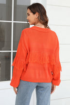 Fringe Trim Open Front Cardigan (15)