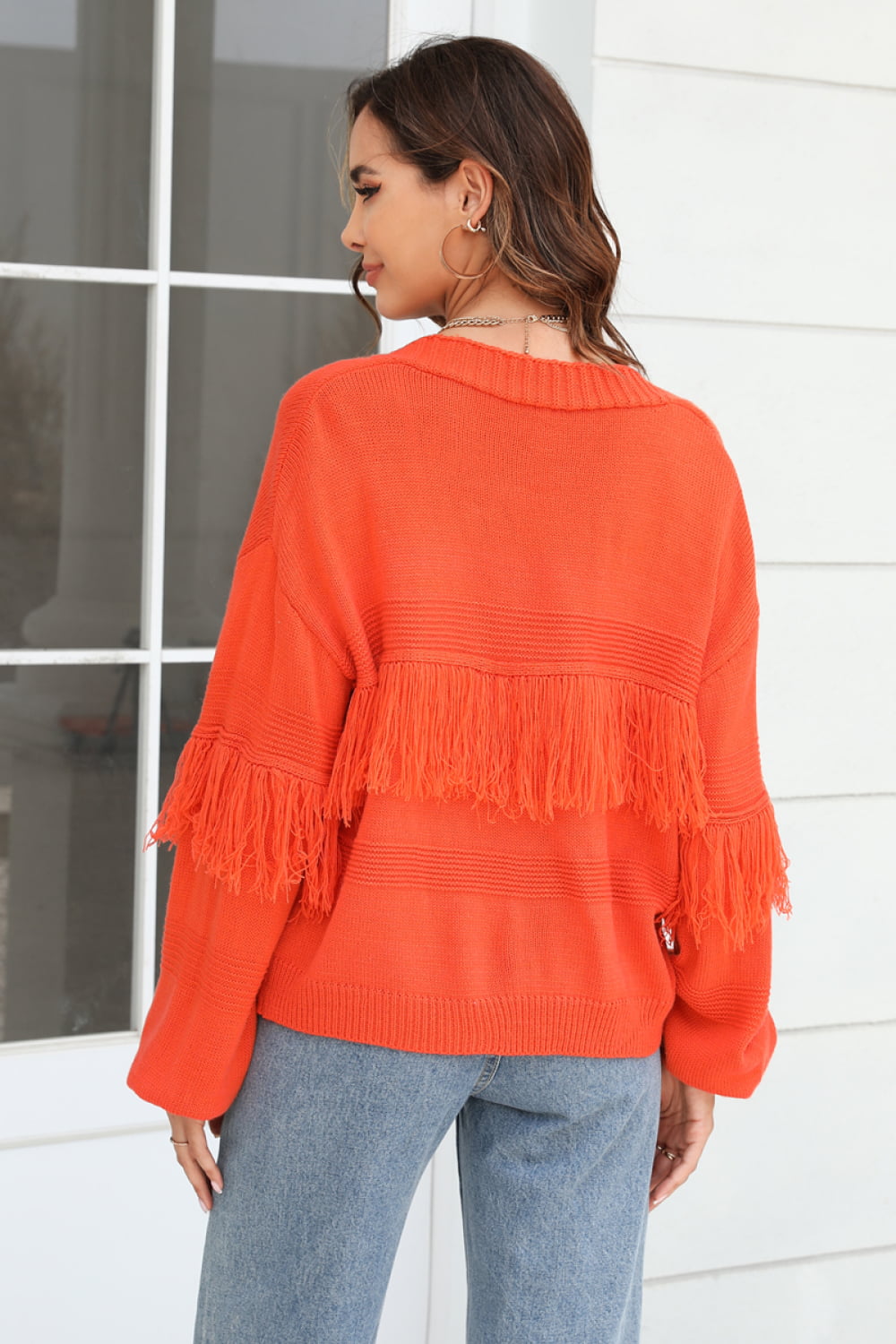 Fringe Trim Open Front Cardigan (15)
