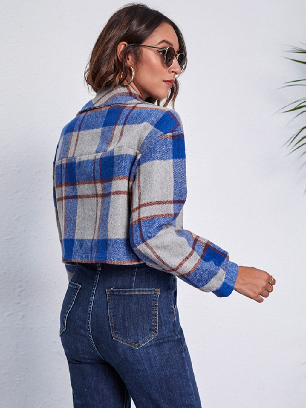 Plaid Button Front Jacket Pockets (12)