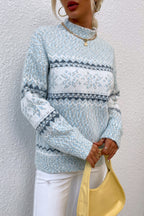 Snowflake Pattern Mock Neck Sweater (6)