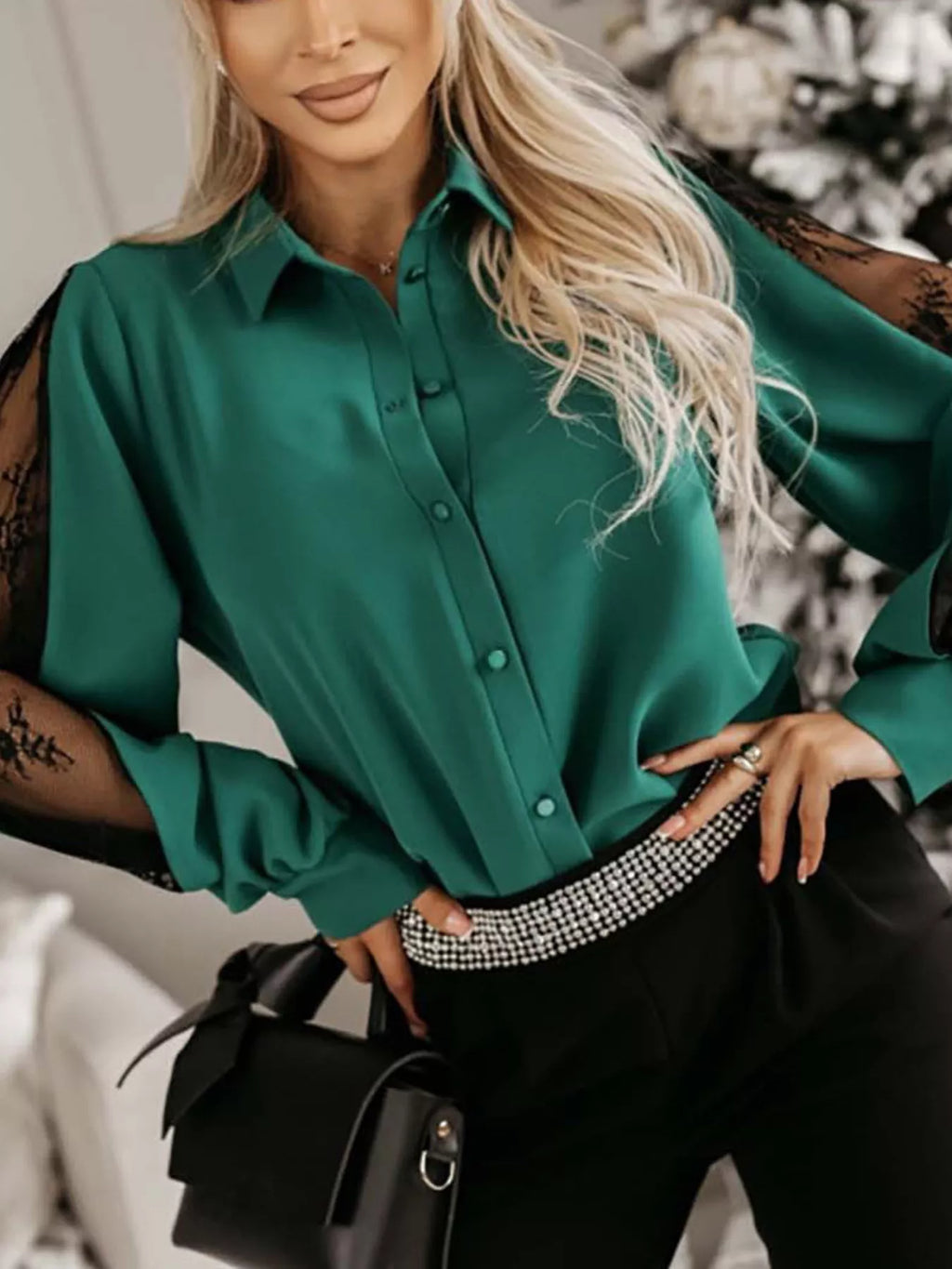 Lace-sleeve Button Up Shirt (4)