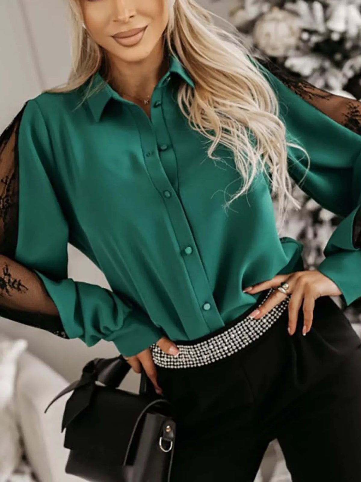 Lace-sleeve Button Up Shirt (4)