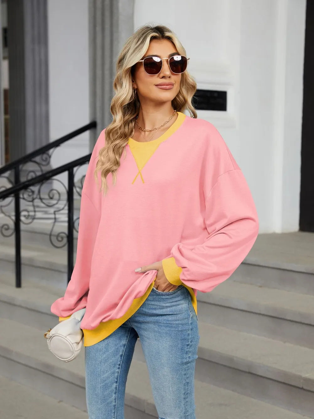 Contrast Round Neck Long Sleeve Sweatshirt (10)