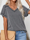Exposed Seam V-neck Short Sleeve Top