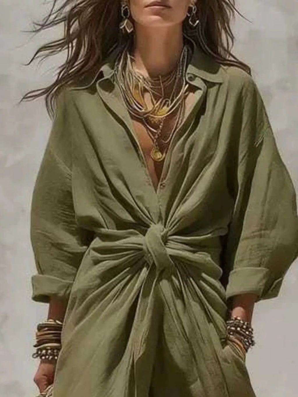 Front-tie Maxi Shirt Dress (5)