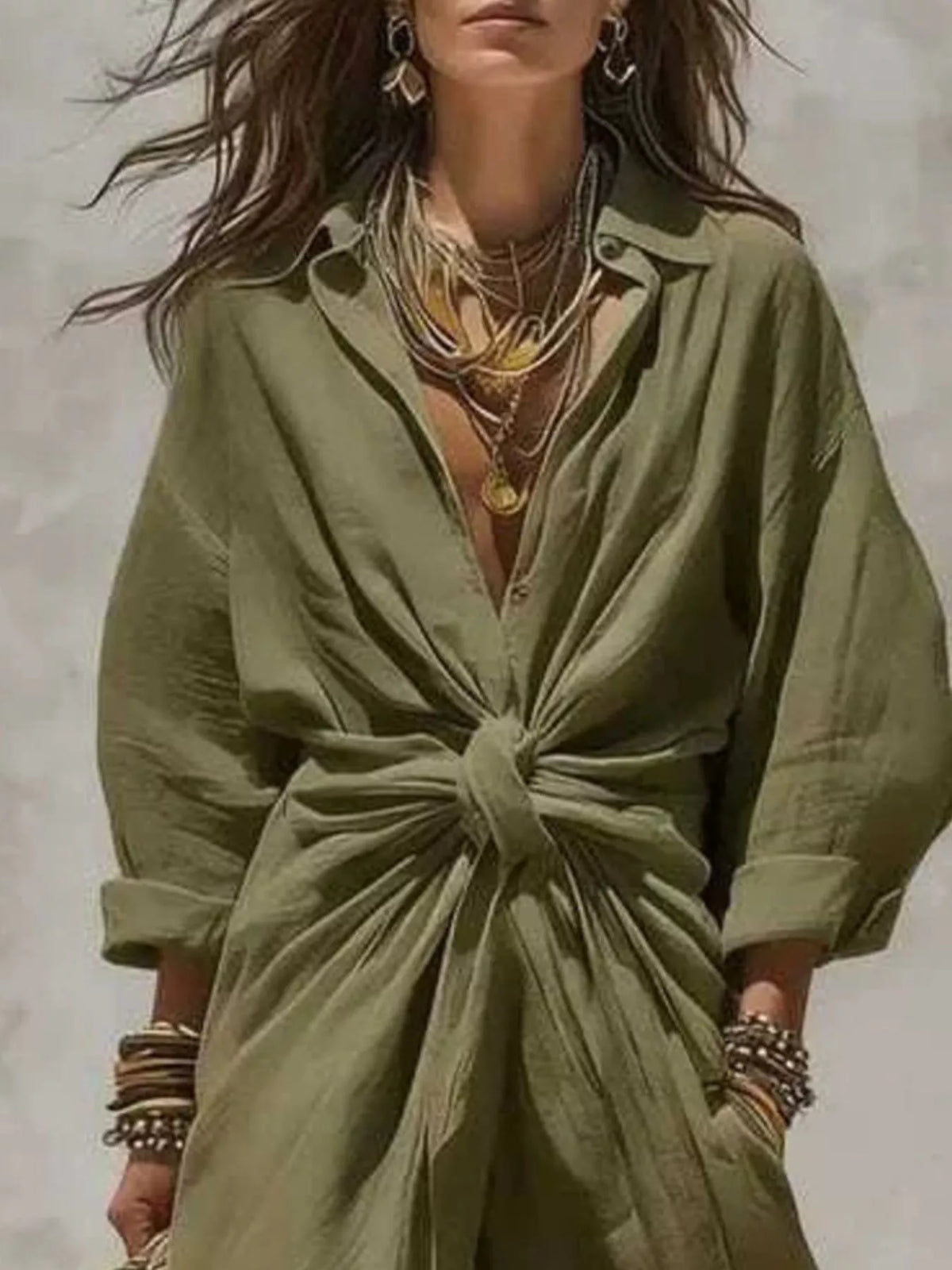 Front-tie Maxi Shirt Dress (5)