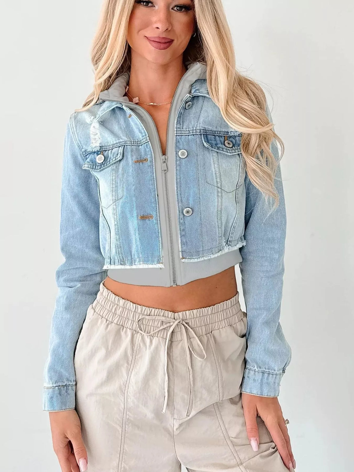 Distressed Zip Up Cropped Hooded Denim Jacket (11)