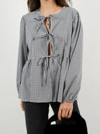Tied Round Neck Long Sleeve Blouse (12)