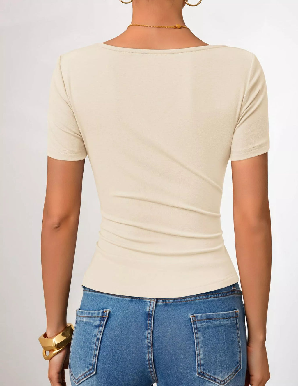 Asymmetrical Neckline Fitted T-shirt (8)