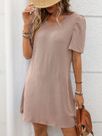 Textured Round Neck Short Sleeve Mini Dress (2)