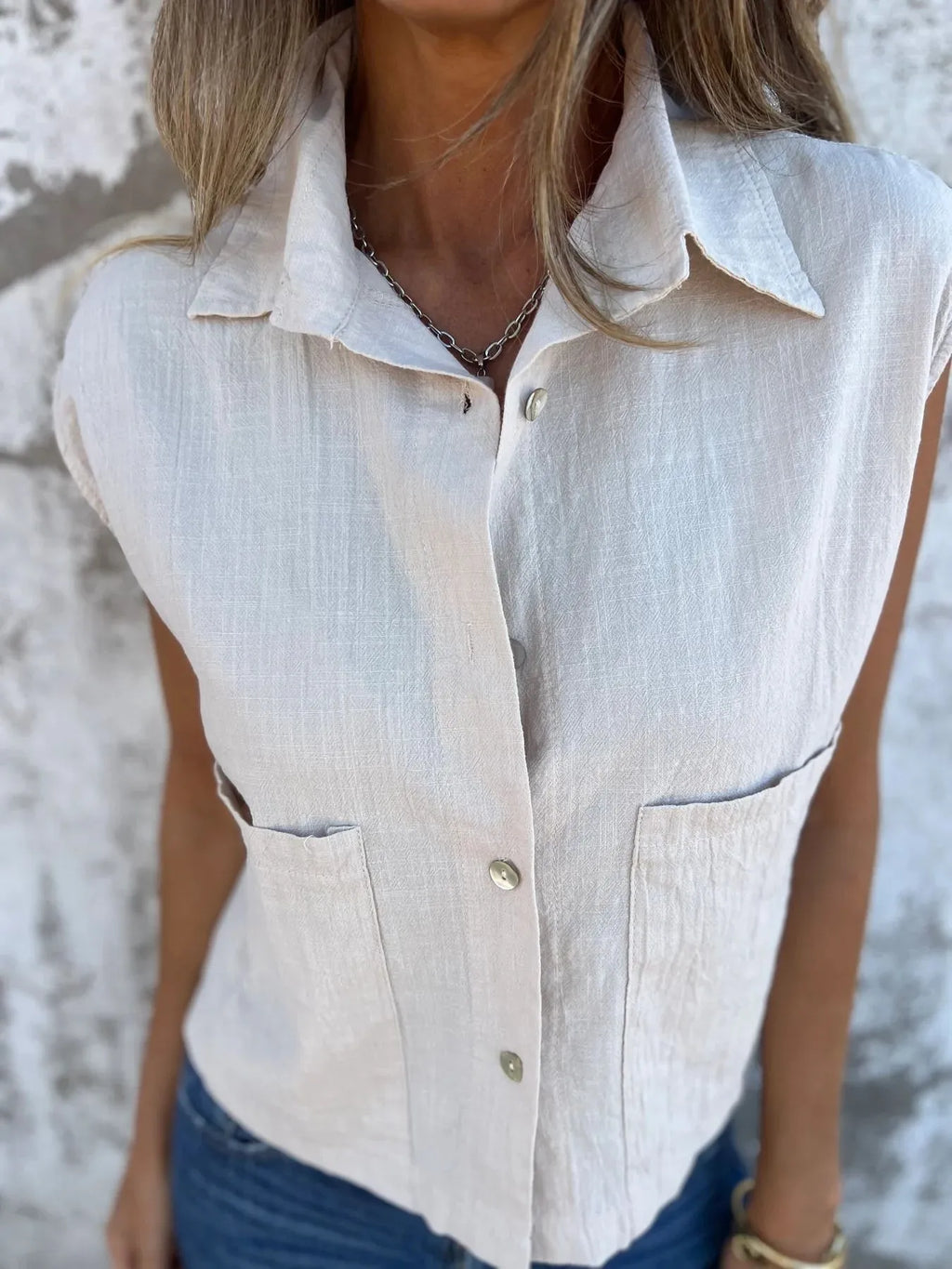 Full Size Textured Button-front Sleeveless Shirt Plus (2)