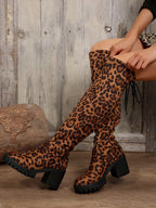 Leopard Round Toe Block Heel Boots (3)