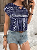 Geometric Print Short Sleeve Blouse (7)