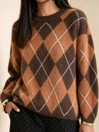 Argyle Pattern Fuzzy Knit Sweater (3)