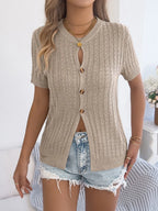 Cable Knit Button Down Short Sleeve Cardigan (11)