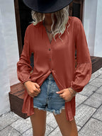 Notched Neck Balloon Sleeve Shirt (17)
