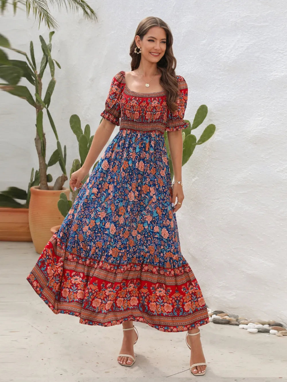 Floral Flounce Sleeve Midi Dress (15)