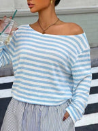 Boat Neck Striped Long Sleeve T-shirt (25)
