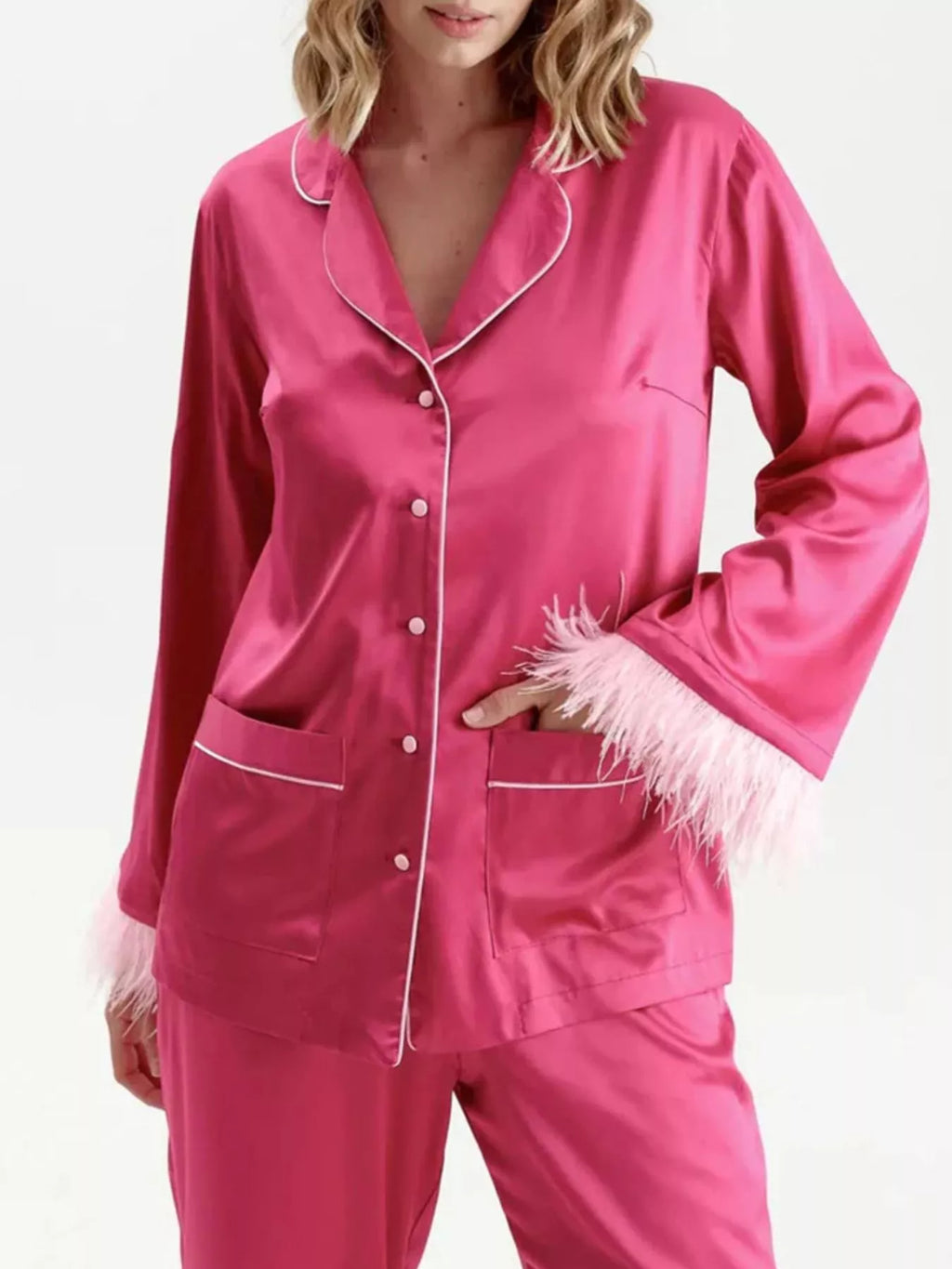 Silky Button Up Top Pants Lounge Set (11)