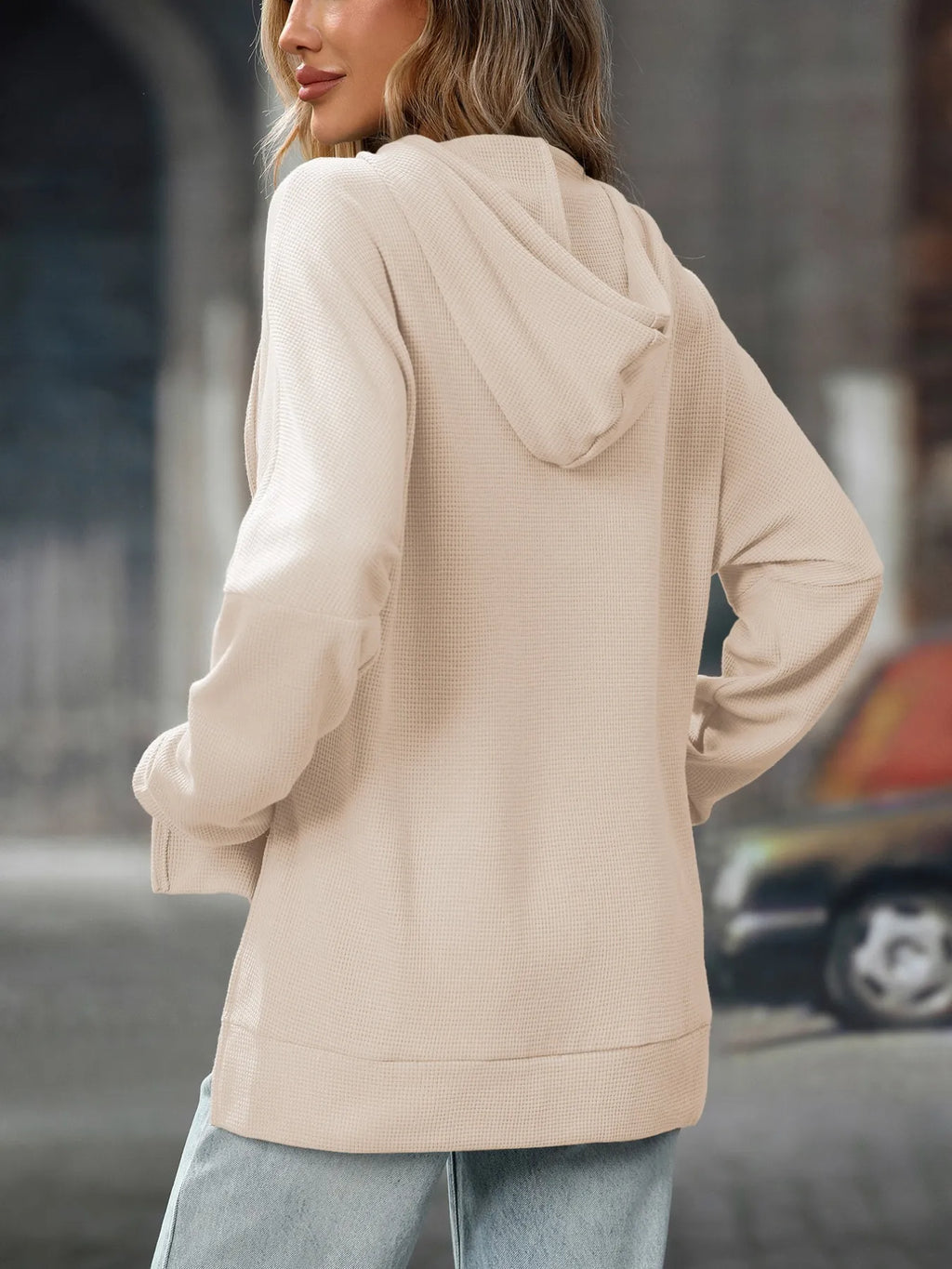 Textured Drawstring Long Sleeve Hoodie (9)