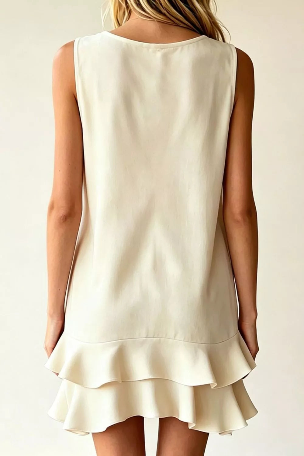 Full Size Sleeveless V-neck Ruffle Hem Mini Dress Plus (2)