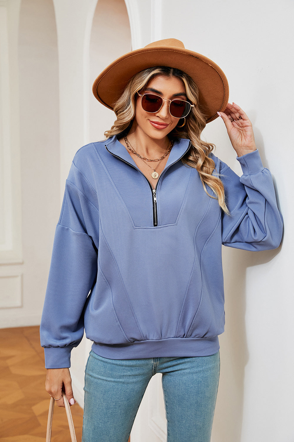 Half-zip Dropped Shoulder Sweatshirt (4)