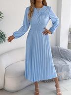 Smocked Pleated Long Sleeve Midi Dress (18)