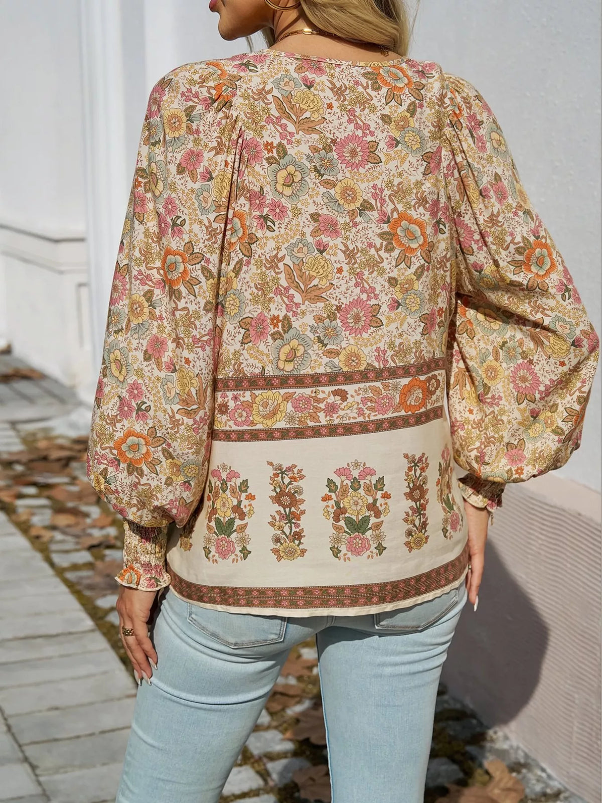 Floral Print Tie Neck Bohemian Blouse (15)